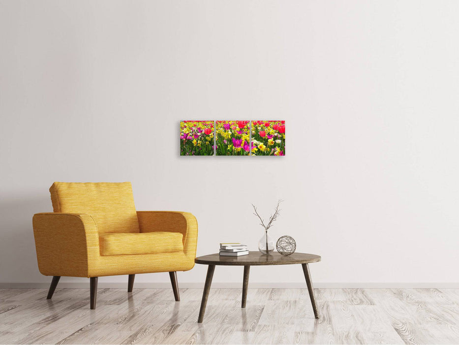 Panoramic 3-piece canvas picture Spring Awakening