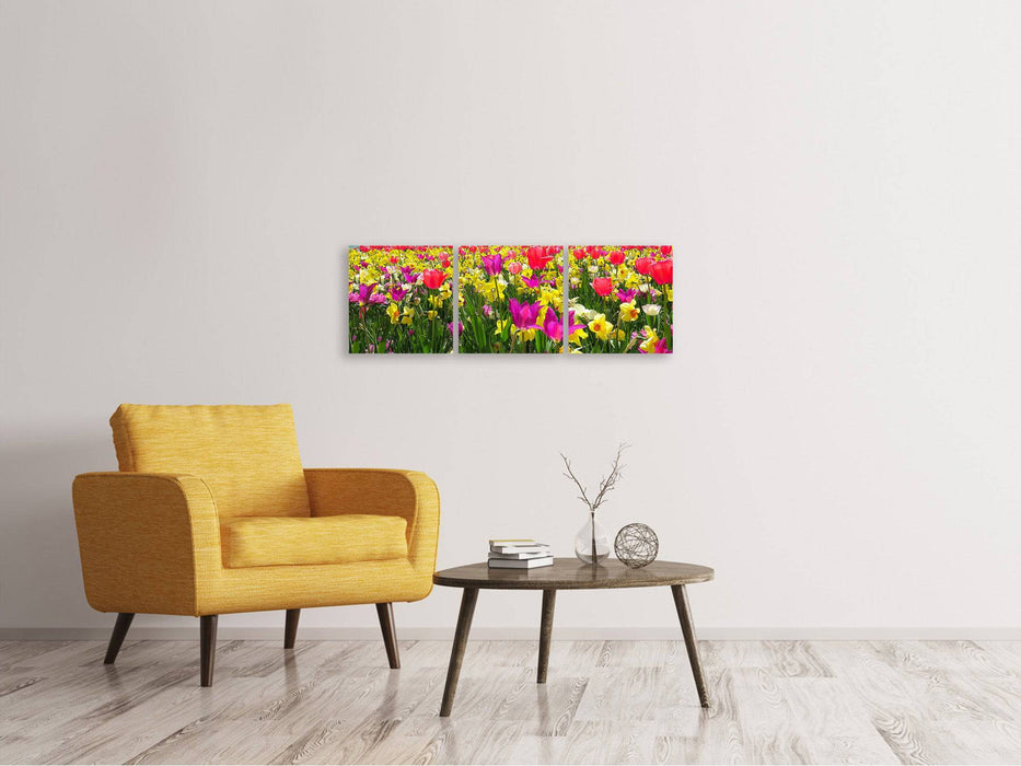 Panoramic 3-piece canvas picture Spring Awakening