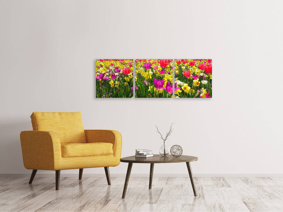 Panoramic 3-piece canvas picture Spring Awakening