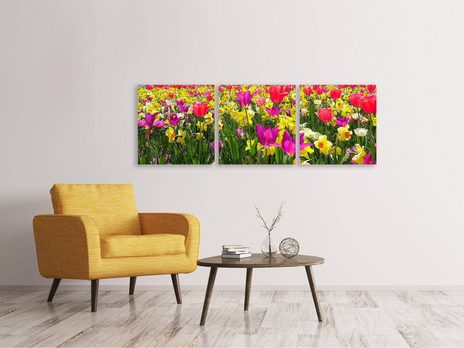 Panoramic 3-piece canvas picture Spring Awakening