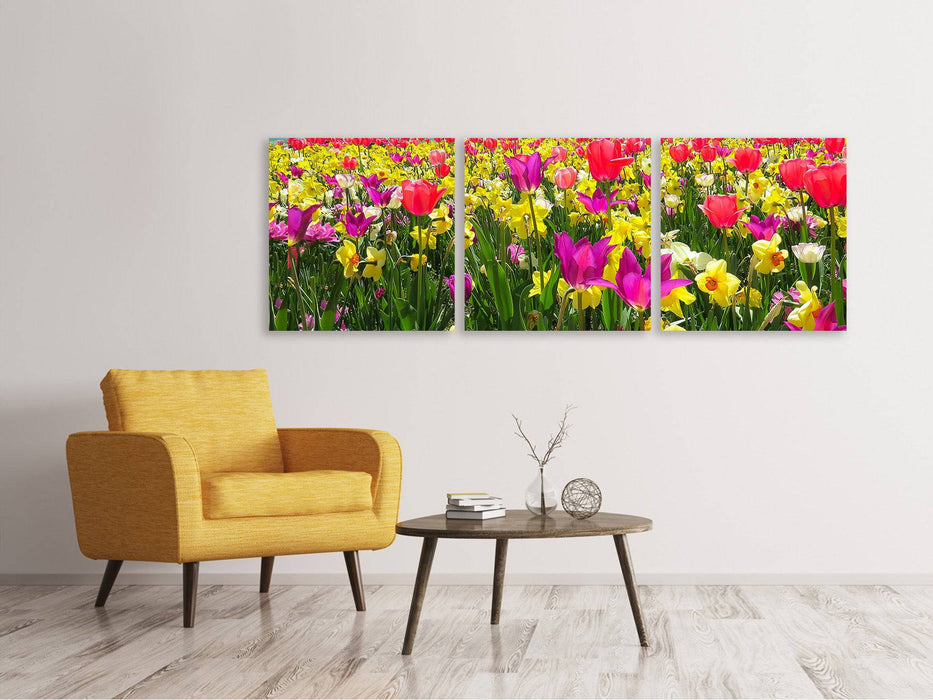 Panoramic 3-piece canvas picture Spring Awakening