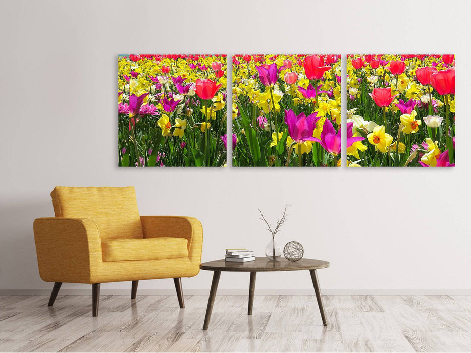 Panoramic 3-piece canvas picture Spring Awakening