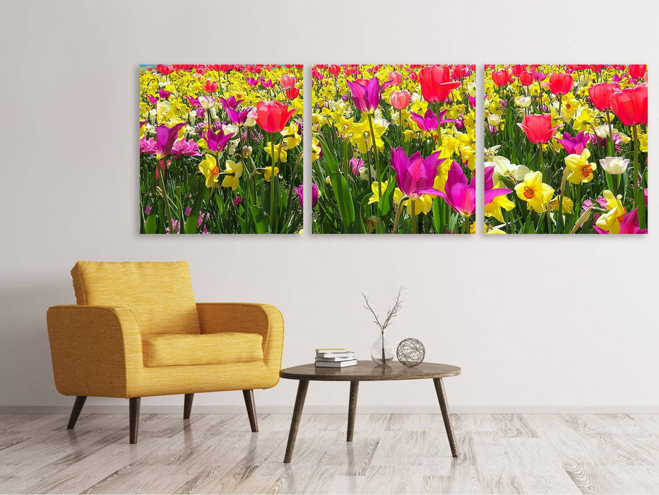 Panoramic 3-piece canvas picture Spring Awakening