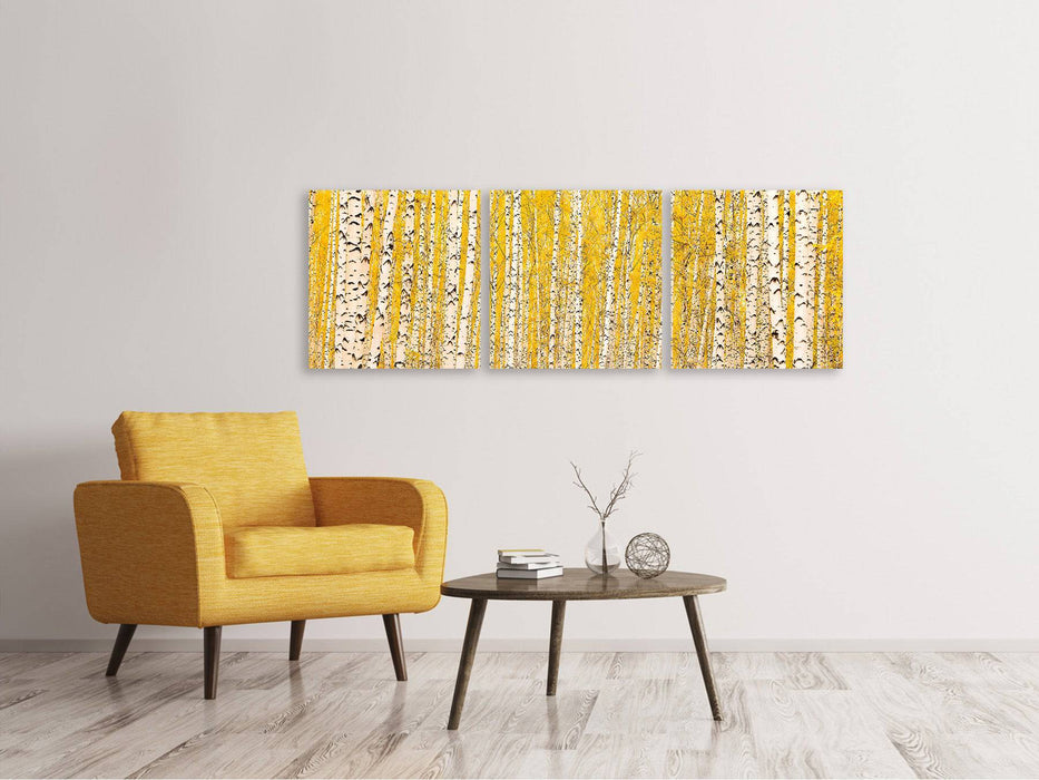 Panorama 3-piece canvas picture The birch forest in autumn