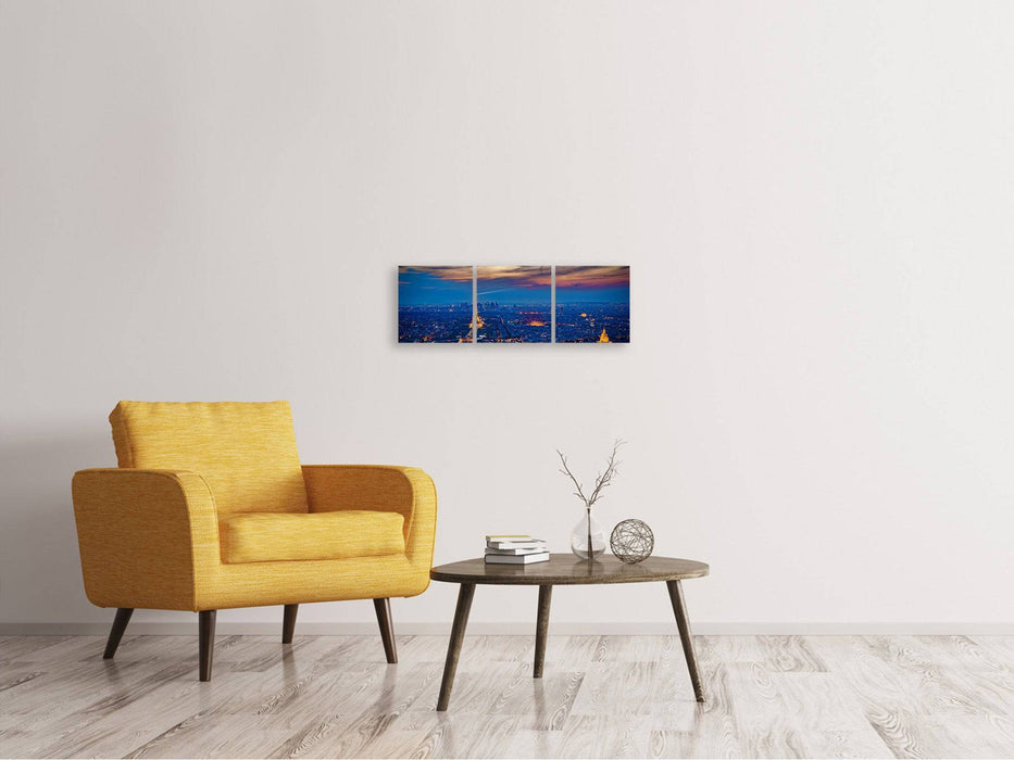 Panorama 3-piece canvas picture The Eiffel Tower in France