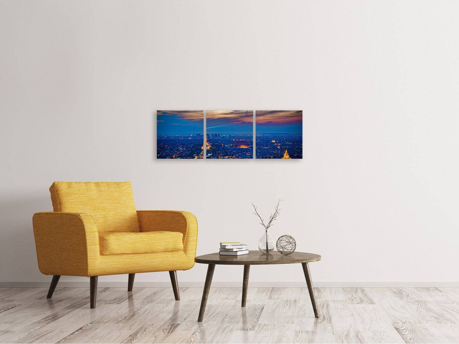 Panorama 3-piece canvas picture The Eiffel Tower in France