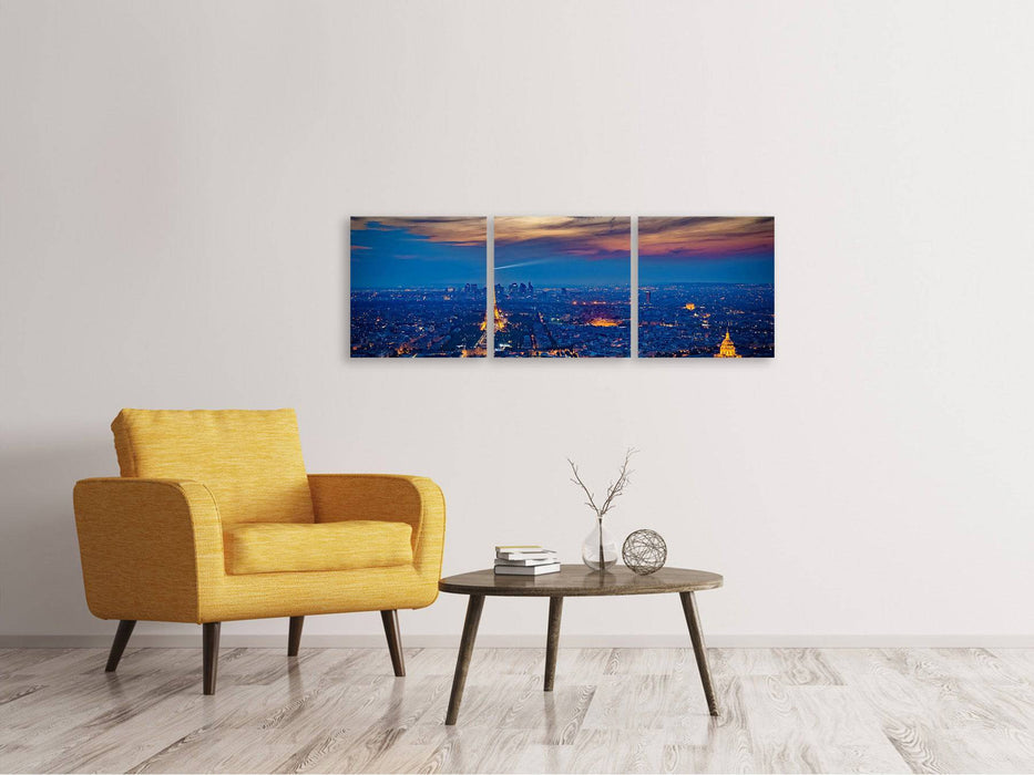 Panorama 3-piece canvas picture The Eiffel Tower in France