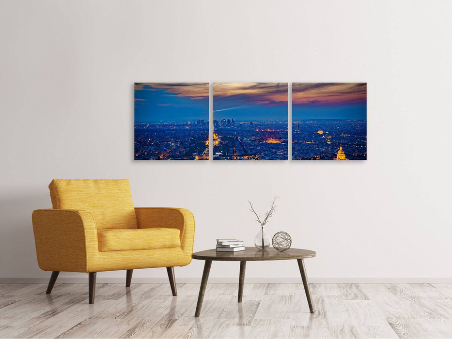 Panorama 3-piece canvas picture The Eiffel Tower in France