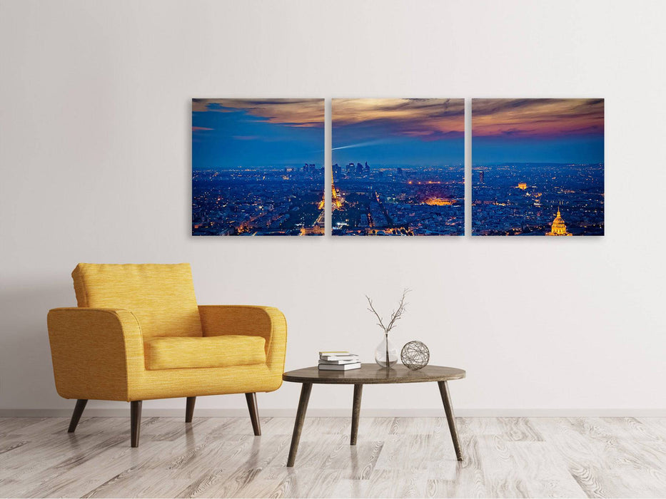 Panorama 3-piece canvas picture The Eiffel Tower in France