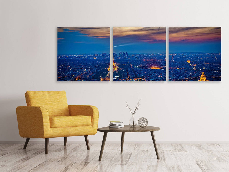 Panorama 3-piece canvas picture The Eiffel Tower in France