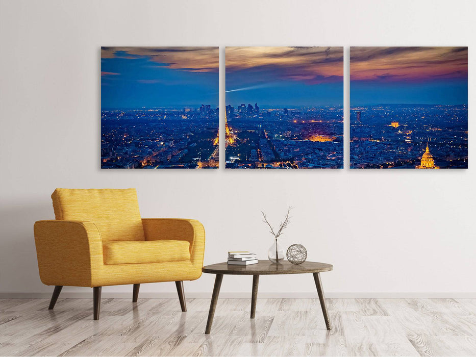 Panorama 3-piece canvas picture The Eiffel Tower in France