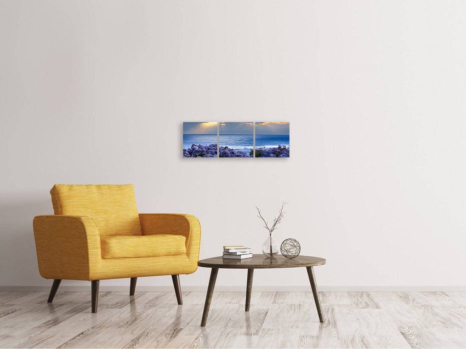 Panoramic 3-piece canvas picture The lavender and the sea