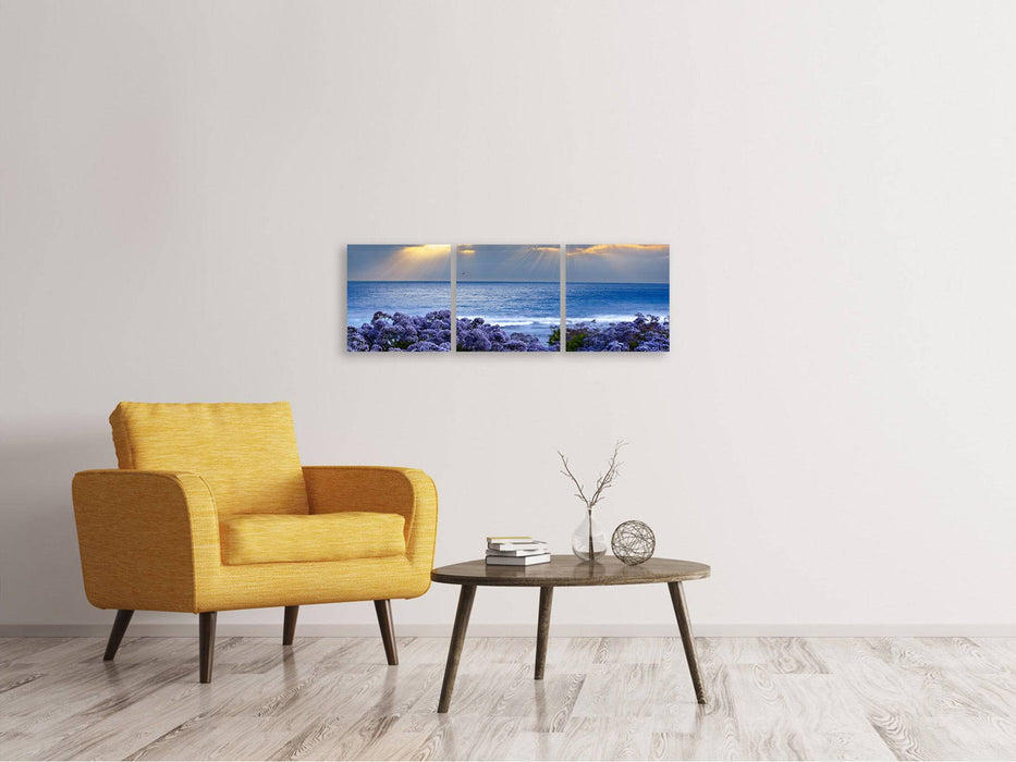 Panoramic 3-piece canvas picture The lavender and the sea