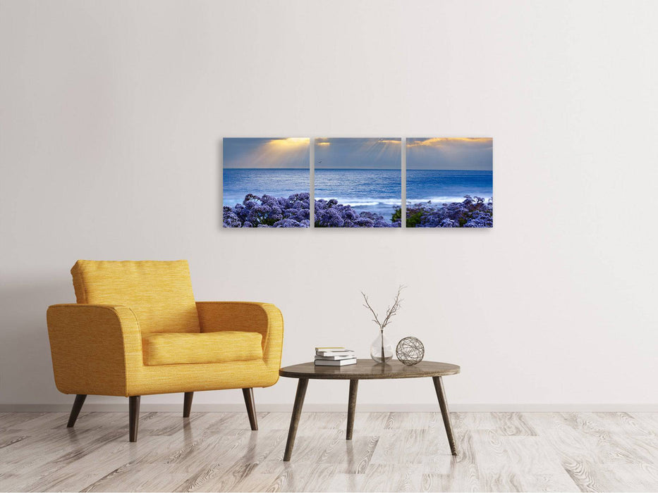 Panoramic 3-piece canvas picture The lavender and the sea