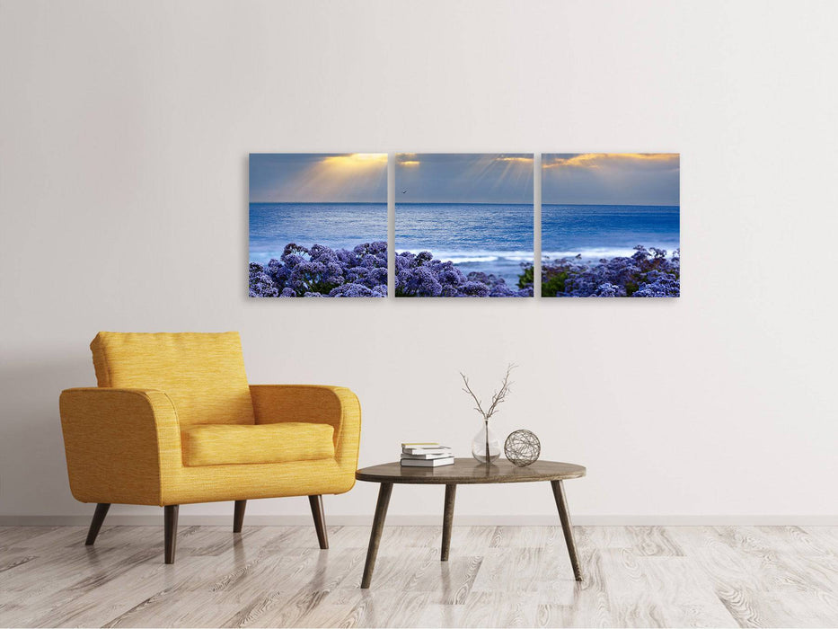 Panoramic 3-piece canvas picture The lavender and the sea