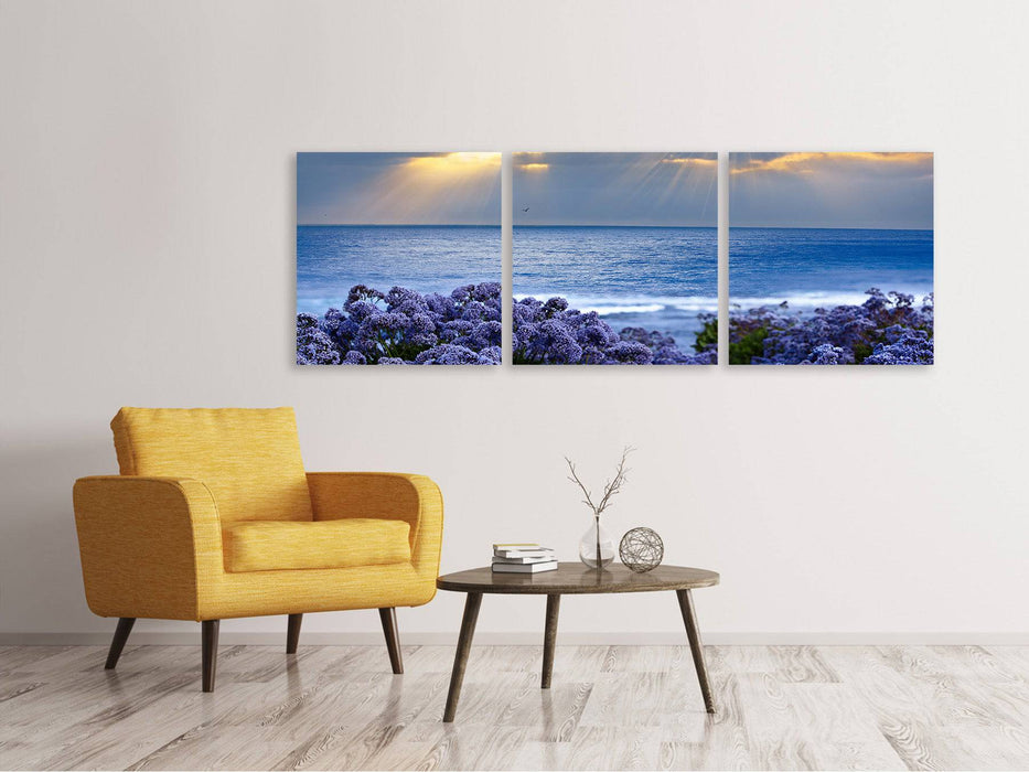 Panoramic 3-piece canvas picture The lavender and the sea