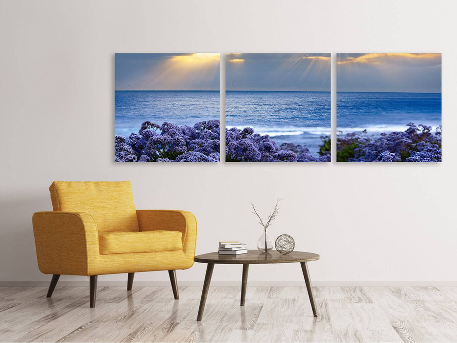 Panoramic 3-piece canvas picture The lavender and the sea