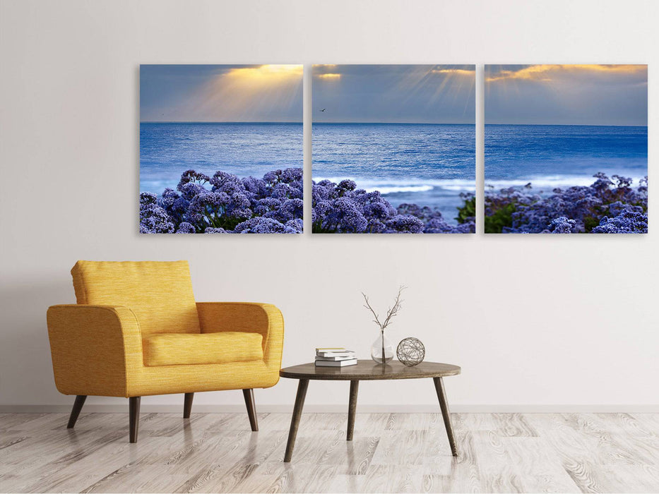 Panoramic 3-piece canvas picture The lavender and the sea