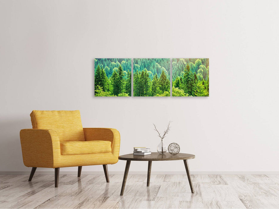 Panoramic 3-piece canvas picture The forest hill