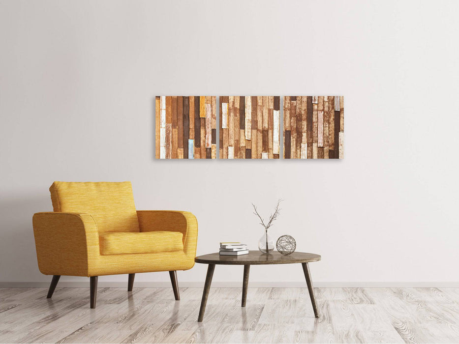 Panorama canvas picture 3 pieces design wood