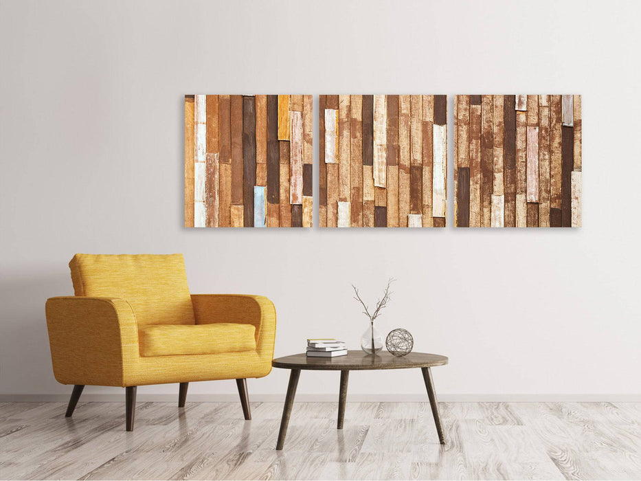 Panorama canvas picture 3 pieces design wood