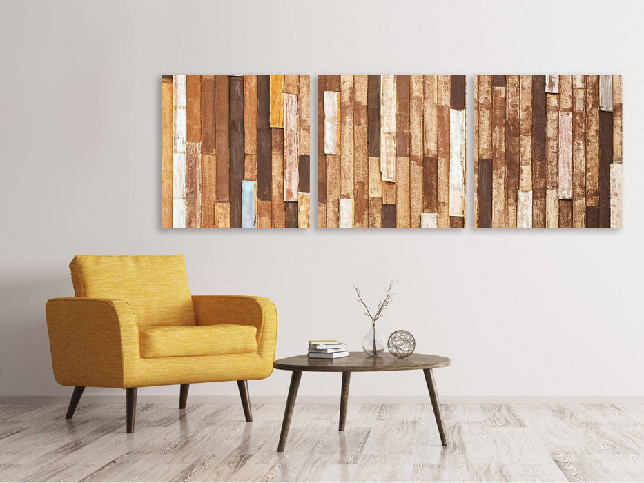 Panorama canvas picture 3 pieces design wood