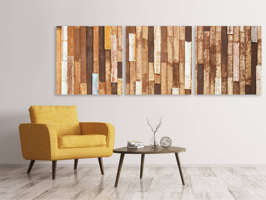 Panorama canvas picture 3 pieces design wood