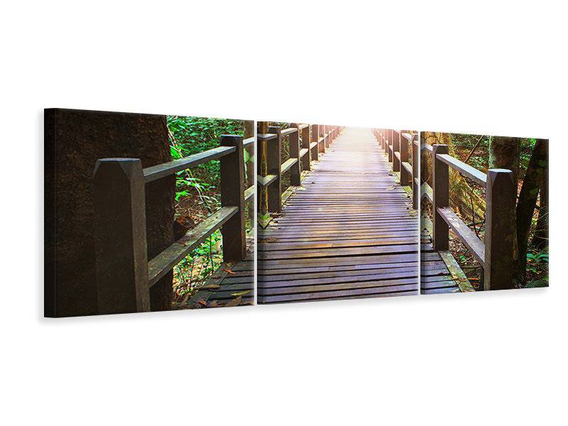 Panoramic 3-piece canvas picture The bridge in the forest