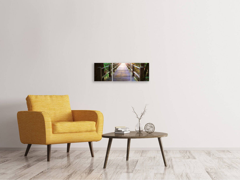 Panoramic 3-piece canvas picture The bridge in the forest