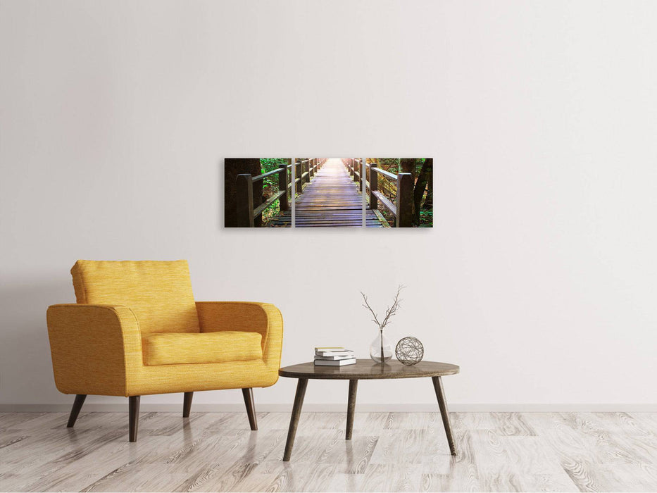 Panoramic 3-piece canvas picture The bridge in the forest