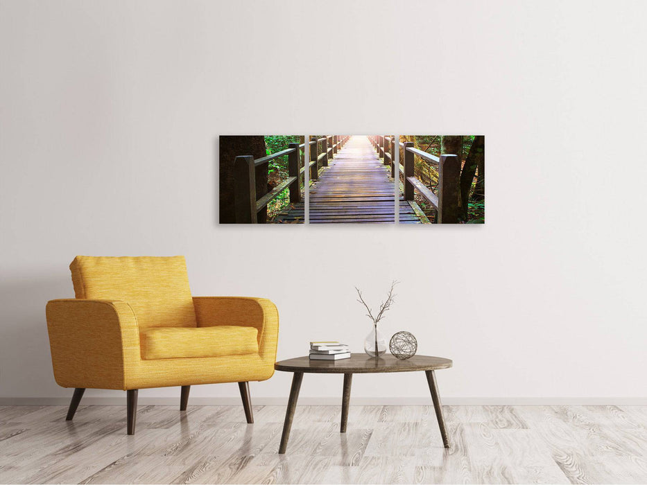 Panoramic 3-piece canvas picture The bridge in the forest