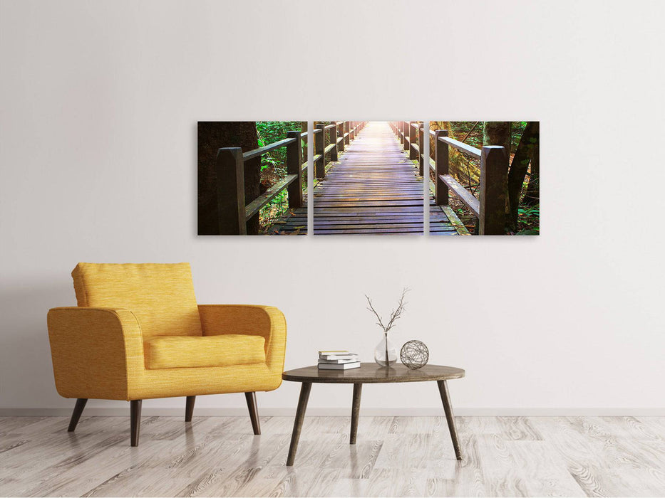 Panoramic 3-piece canvas picture The bridge in the forest