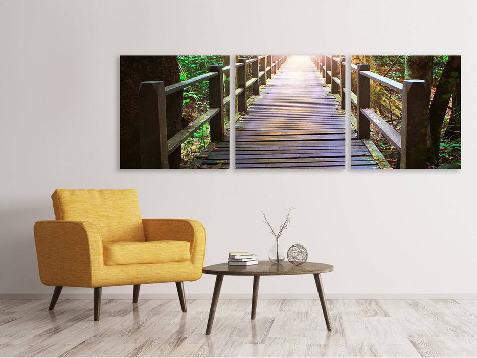 Panoramic 3-piece canvas picture The bridge in the forest