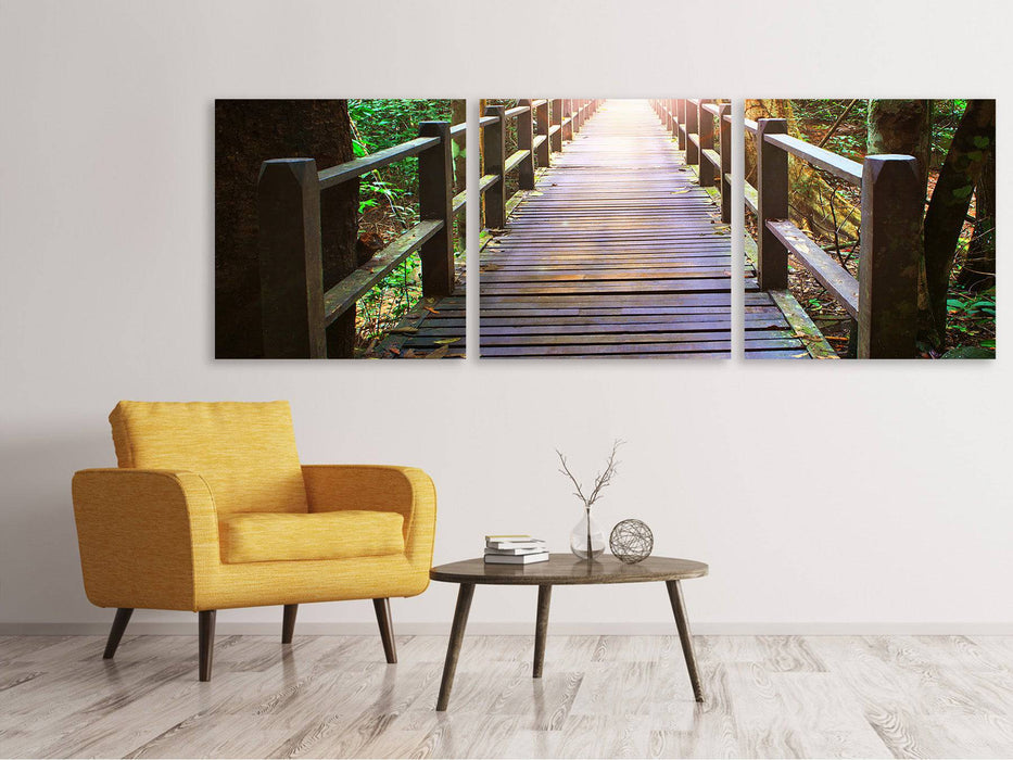 Panoramic 3-piece canvas picture The bridge in the forest