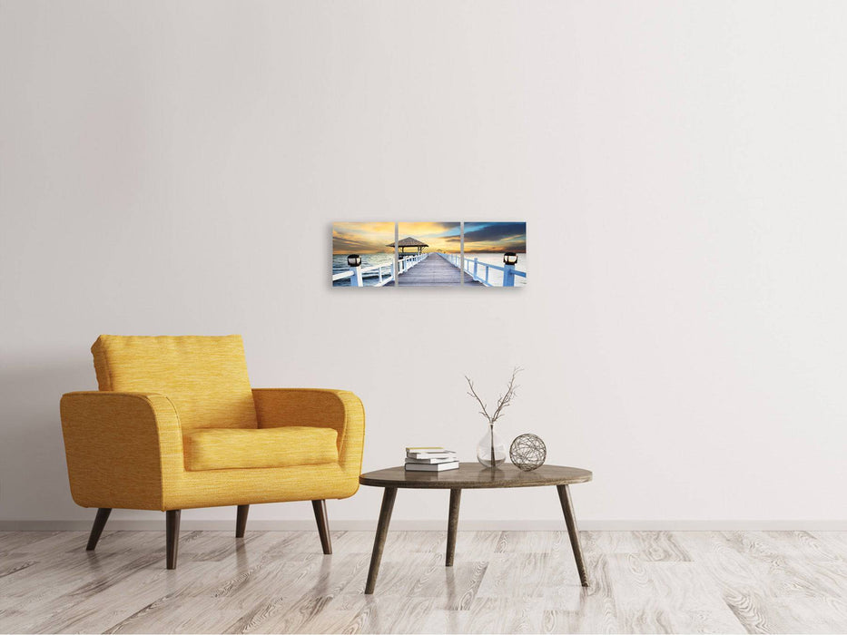 Panoramic 3-piece canvas picture The bridge into the sea