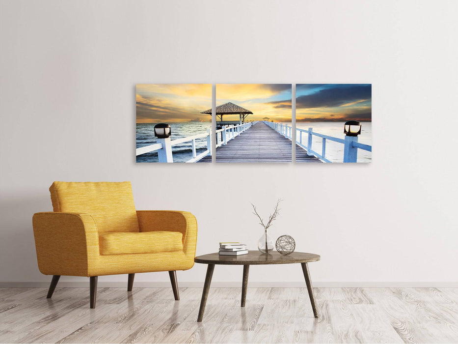 Panoramic 3-piece canvas picture The bridge into the sea