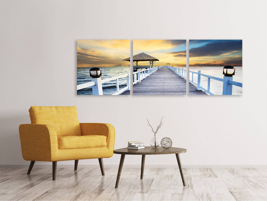 Panoramic 3-piece canvas picture The bridge into the sea