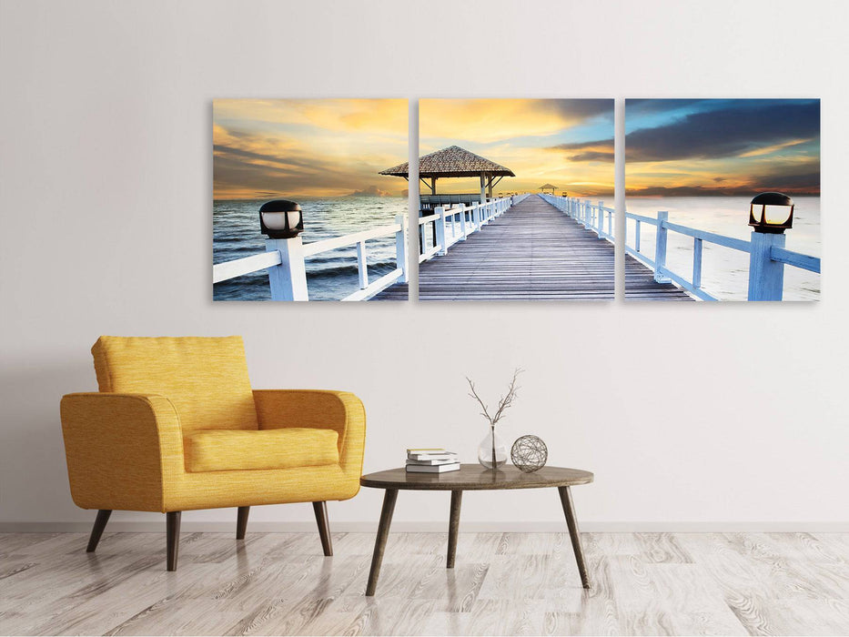 Panoramic 3-piece canvas picture The bridge into the sea