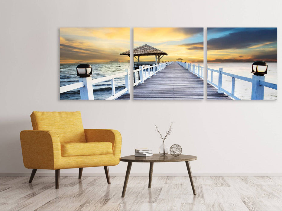 Panoramic 3-piece canvas picture The bridge into the sea