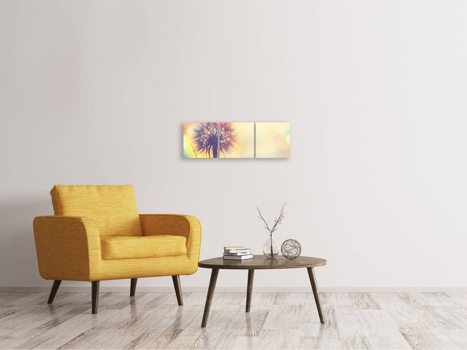 Panorama 3-piece canvas picture The dandelion in the light