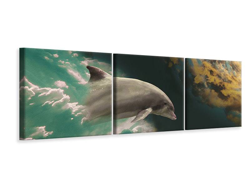 Panoramic 3-piece canvas picture fascination with dolphins