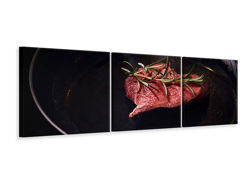 Panoramic 3-piece canvas picture Meat in the pan