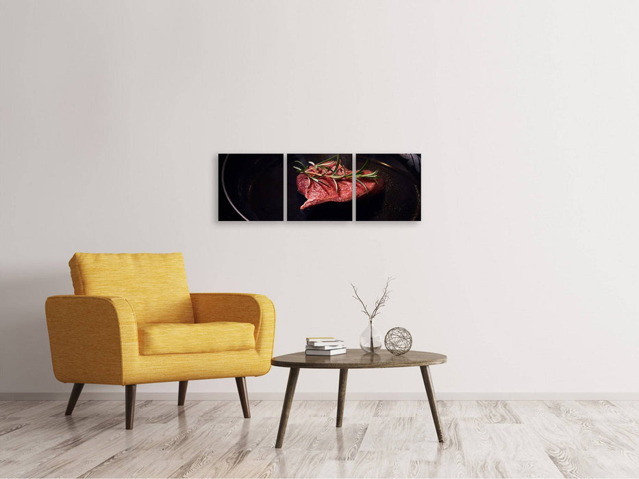 Panoramic 3-piece canvas picture Meat in the pan