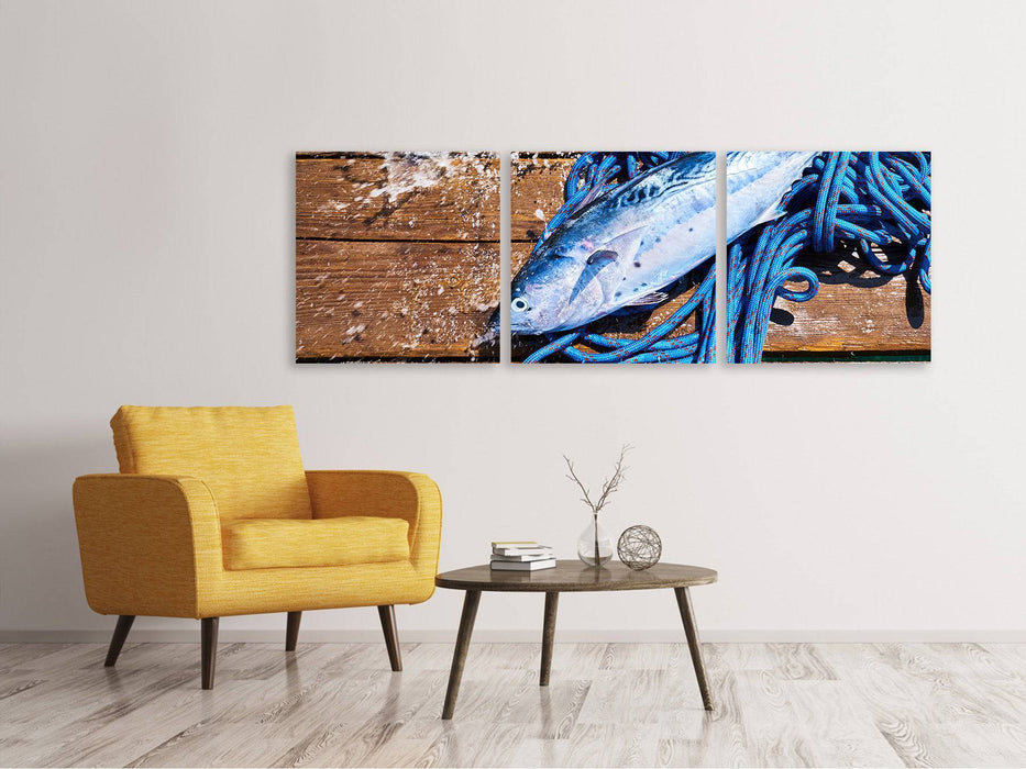 Tableau sur toile panoramique en 3 parties Poisson fraîchement pêché