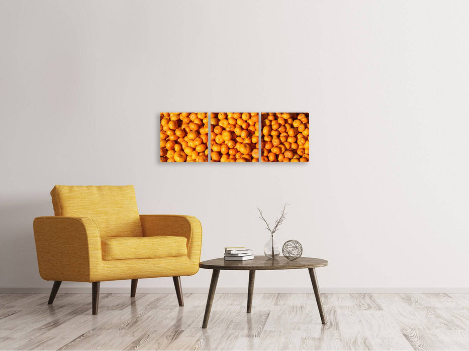 Tableau sur toile panoramique en 3 parties Mandarines fraîches