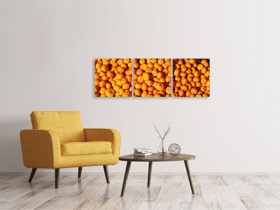 Panoramic 3-piece canvas picture Fresh tangerines