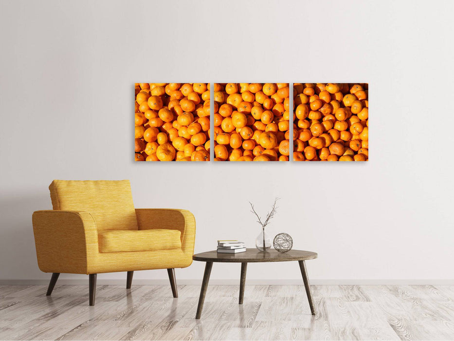 Panoramic 3-piece canvas picture Fresh tangerines