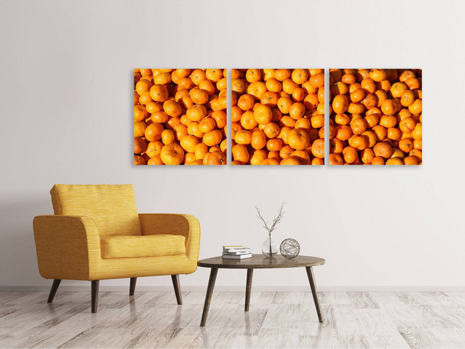 Tableau sur toile panoramique en 3 parties Mandarines fraîches