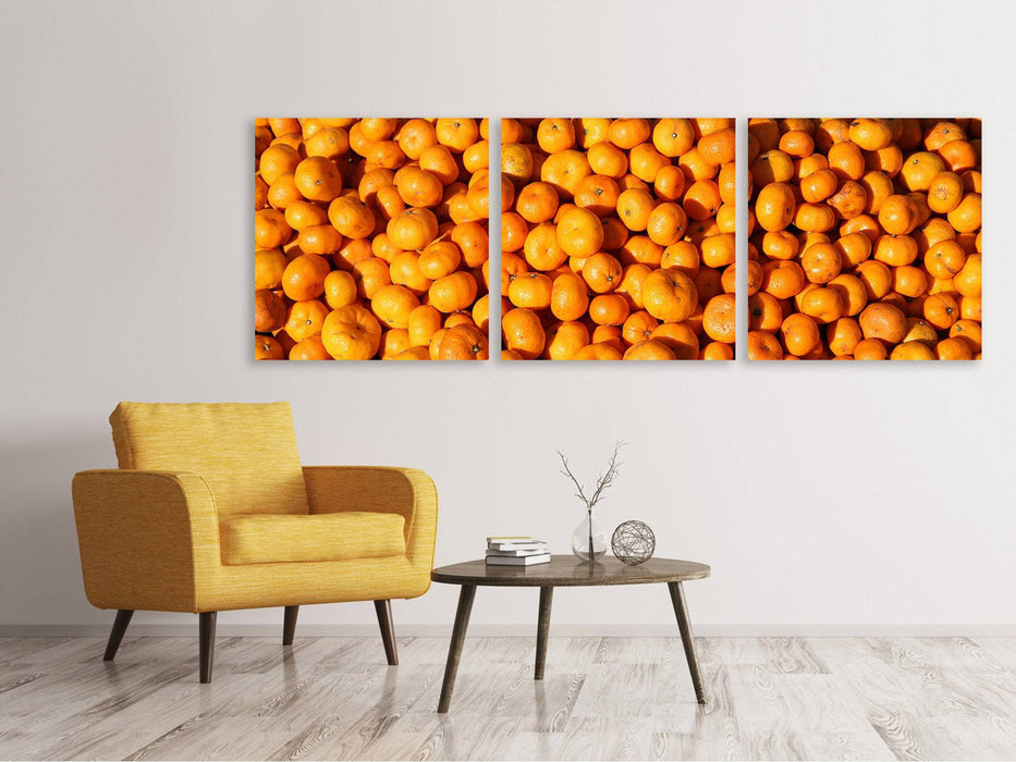 Tableau sur toile panoramique en 3 parties Mandarines fraîches