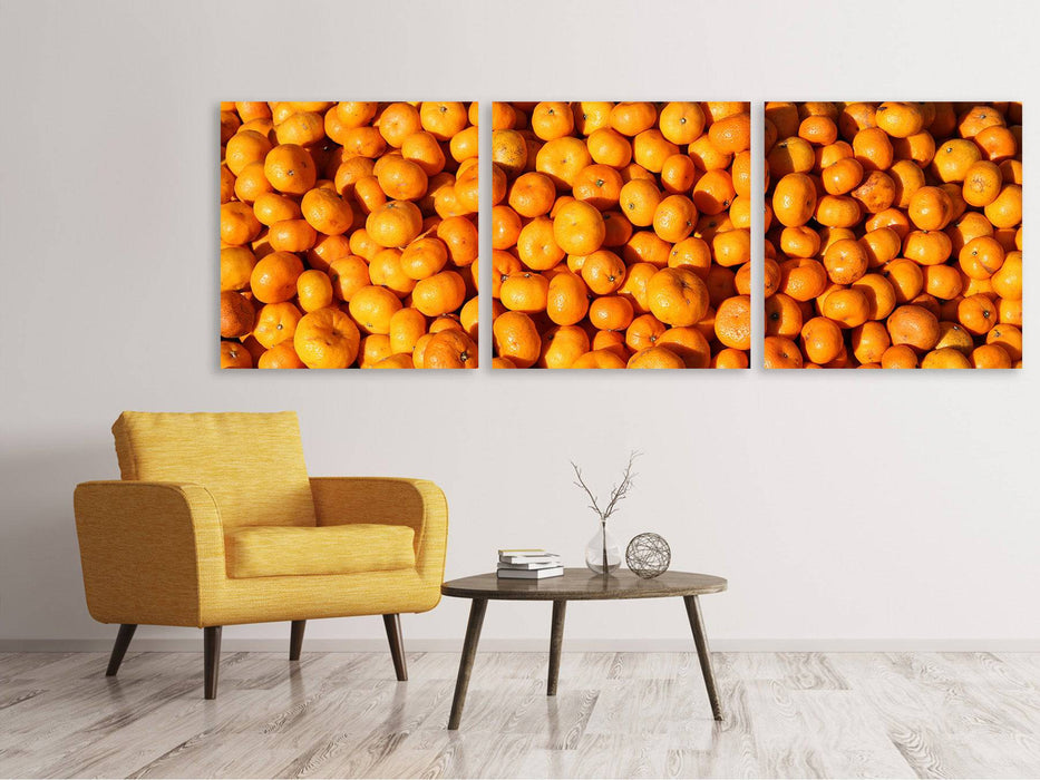 Panoramic 3-piece canvas picture Fresh tangerines